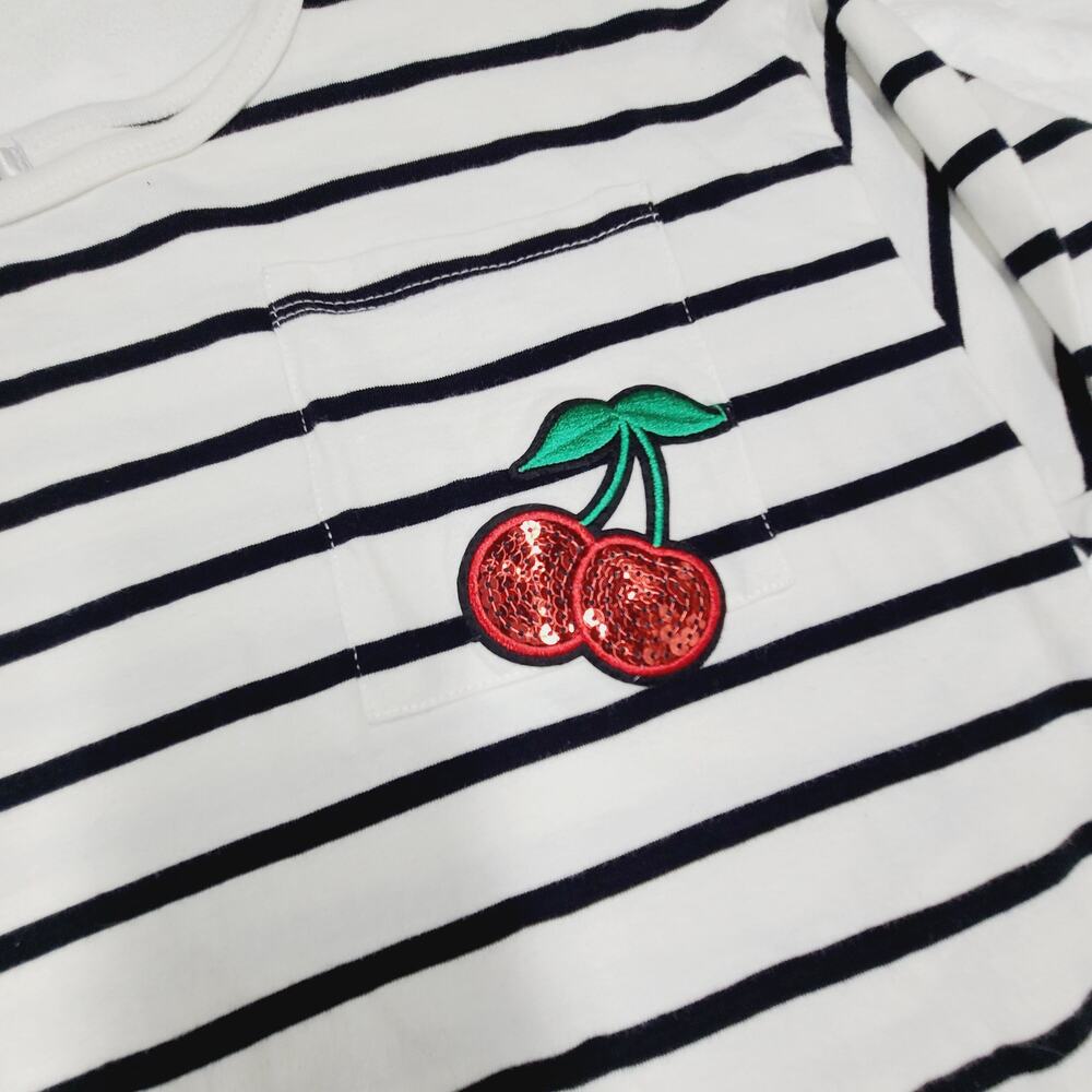 Madden Girl black and white striped long-sleeve crop cherry embroidery patch XL - Picture 4 of 8